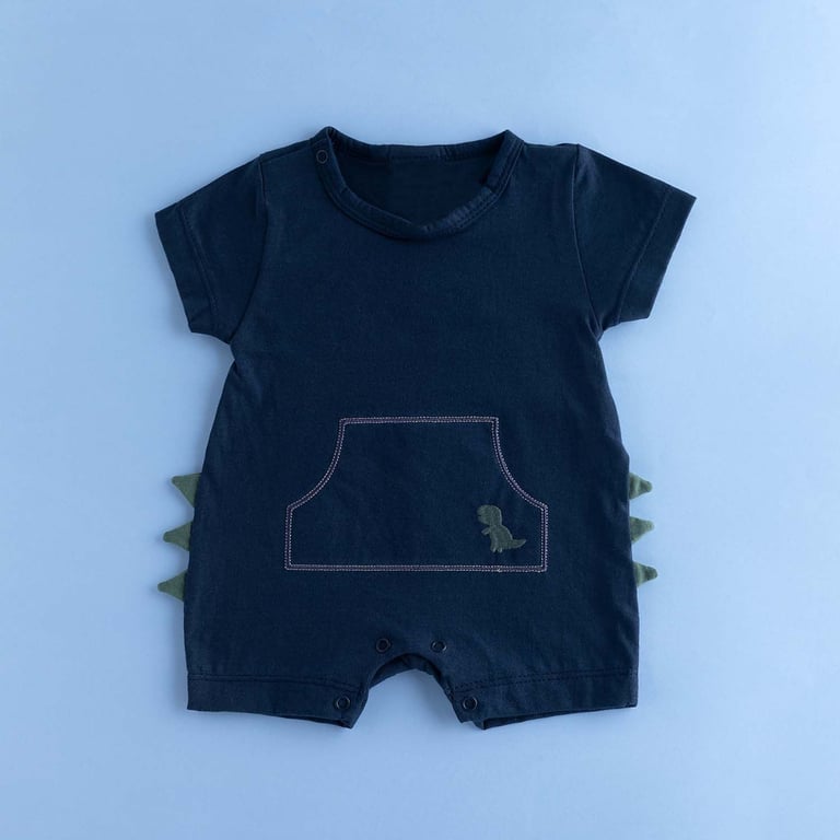 Macacão Curto Mini Dinossauro Azul Marinho
