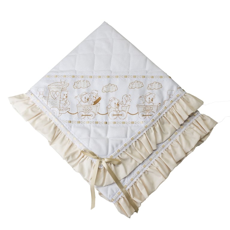 Manta Matelada Ursinhos no Trenzinho Bege 75cm