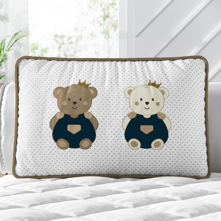Almofada Retangular Ursinhos Realeza Poá 40cm