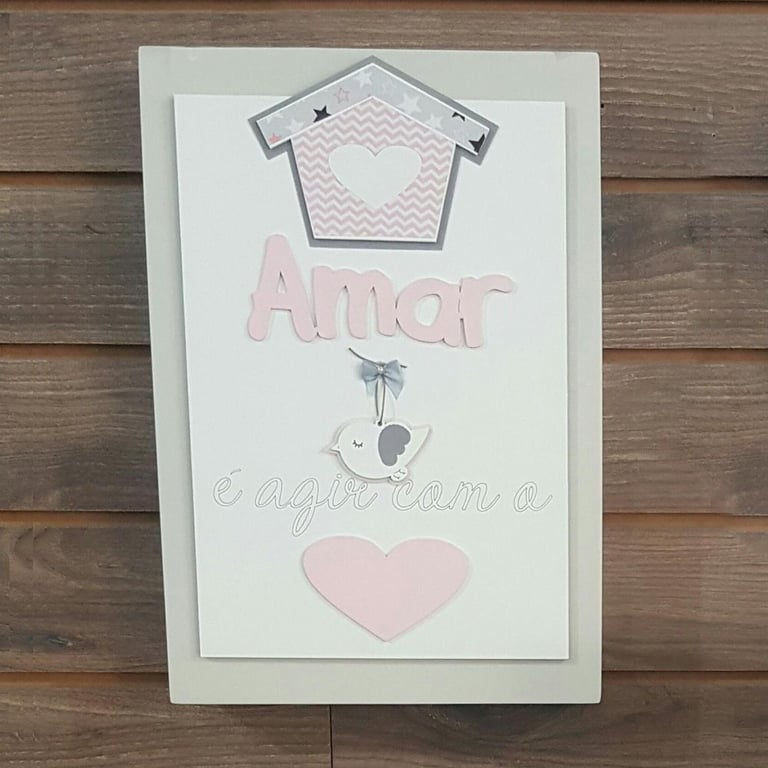 Quadro MDF Casinha com Passarinho 3D