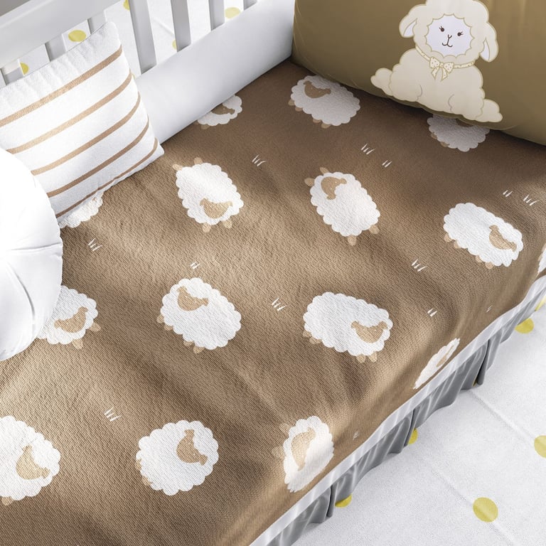 Manta Bebê Tricot Carneirinhos Marrom Avelã 1m