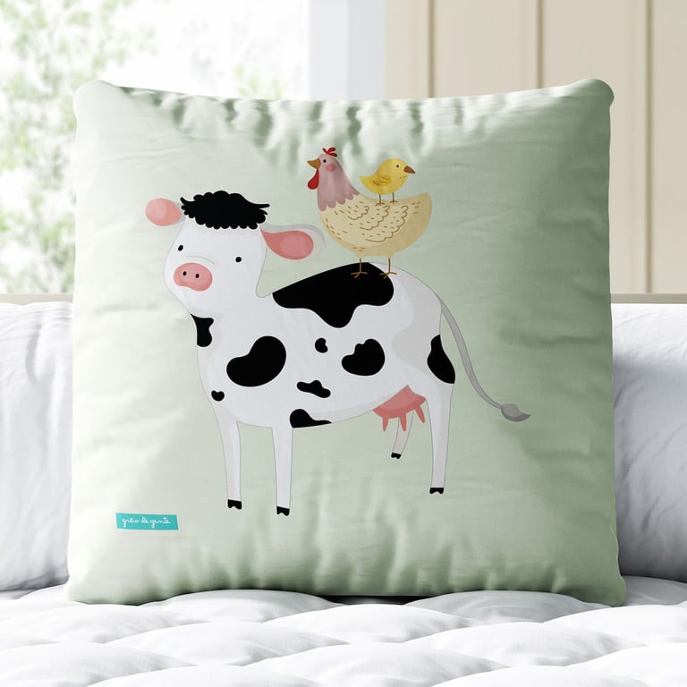 Almofada Quadrada Vaquinha, Galinha e Pintinho 30cm