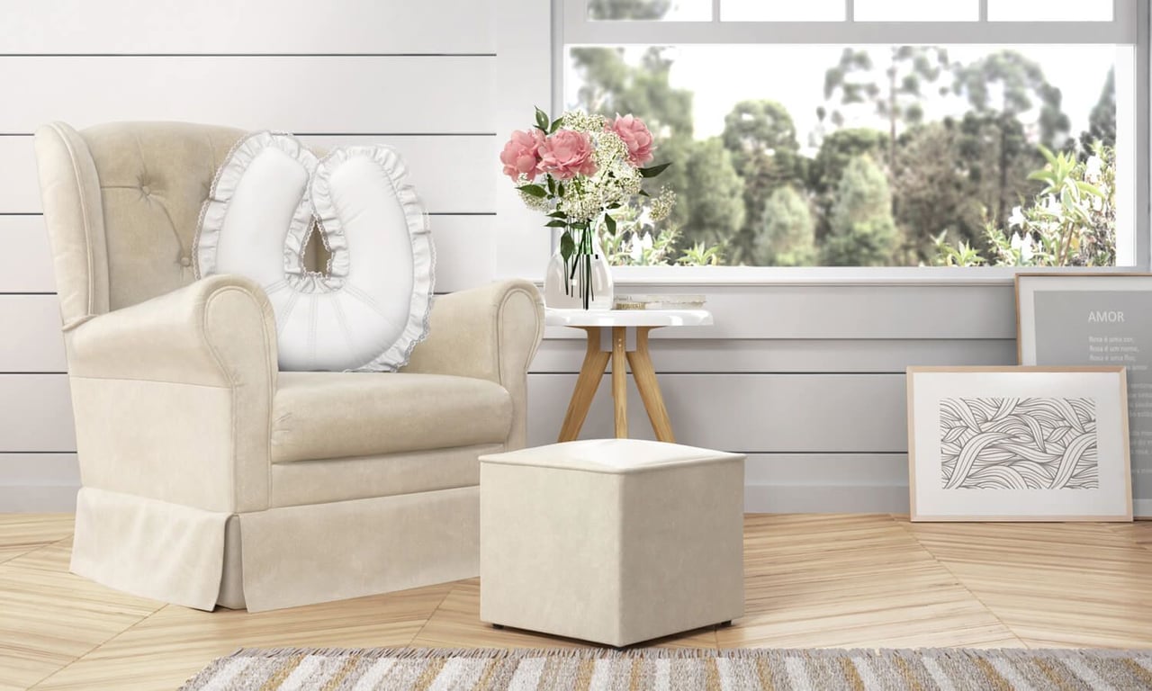 Poltrona Amamentação Balanço com Puff Provençal Palha — vista alternativa