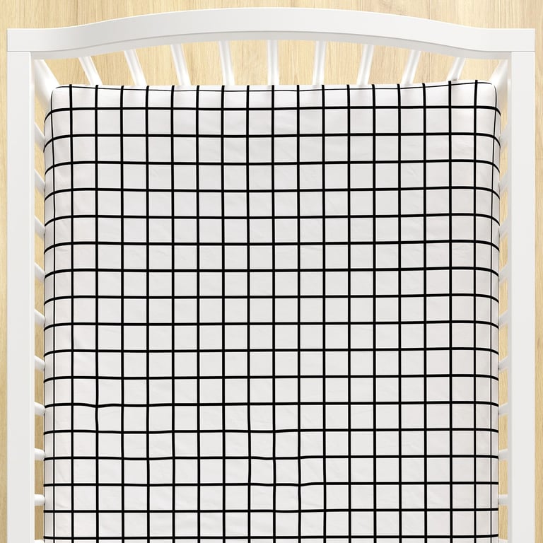 Lençol Berço com Elástico Quadriculado Preto e Branco — vista alternativa