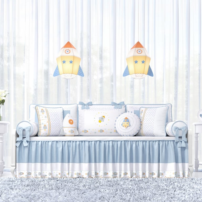Kit Cama Babá Astronauta Patchwork Azul