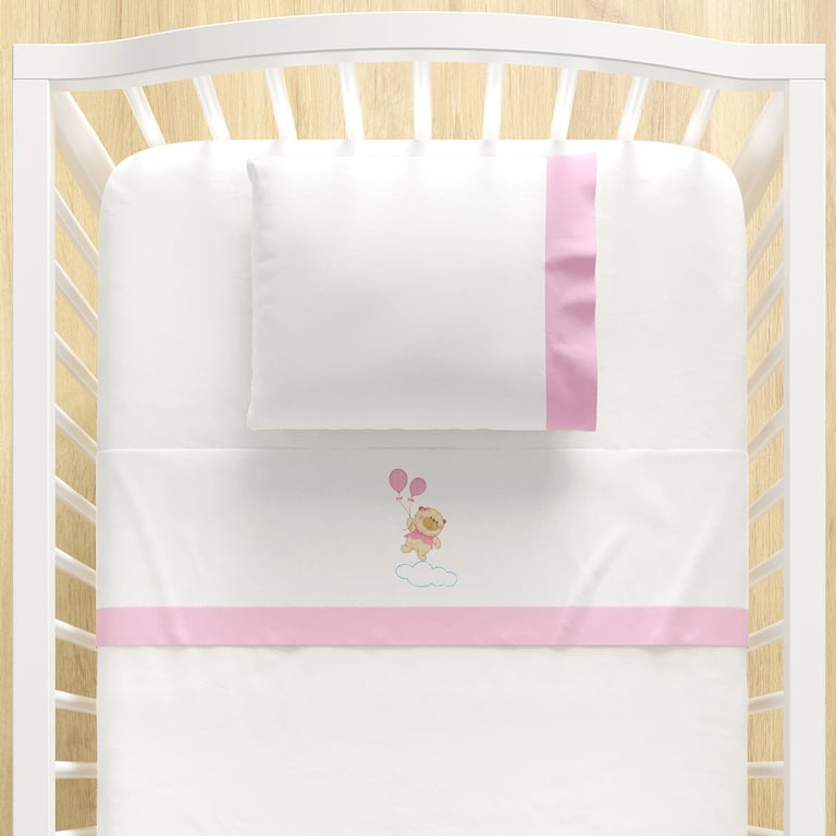 Jogo de Lençol Berço Bordado Ursinha Nina 3 peças