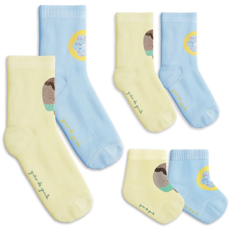 Kit Meia Tal Pai Tal Filhos Trocapé Picolé e Donuts Azul 6 Pares