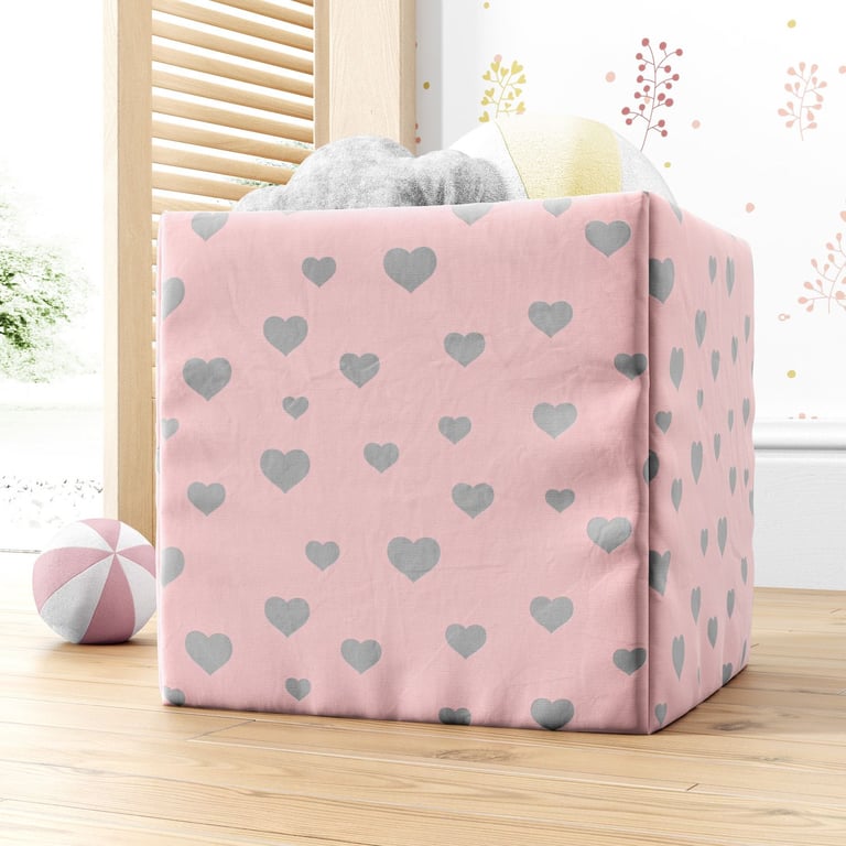 Cesto Organizador para Brinquedos Corações Rosa 28cm