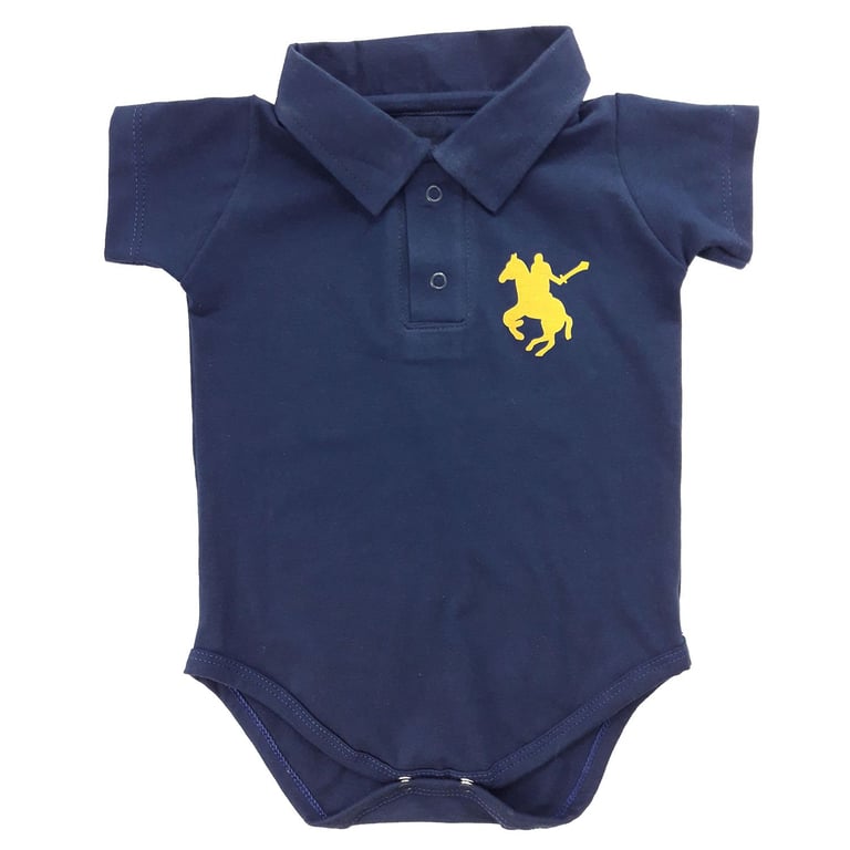 Body Polo Manga Curta Marinho Cavalo