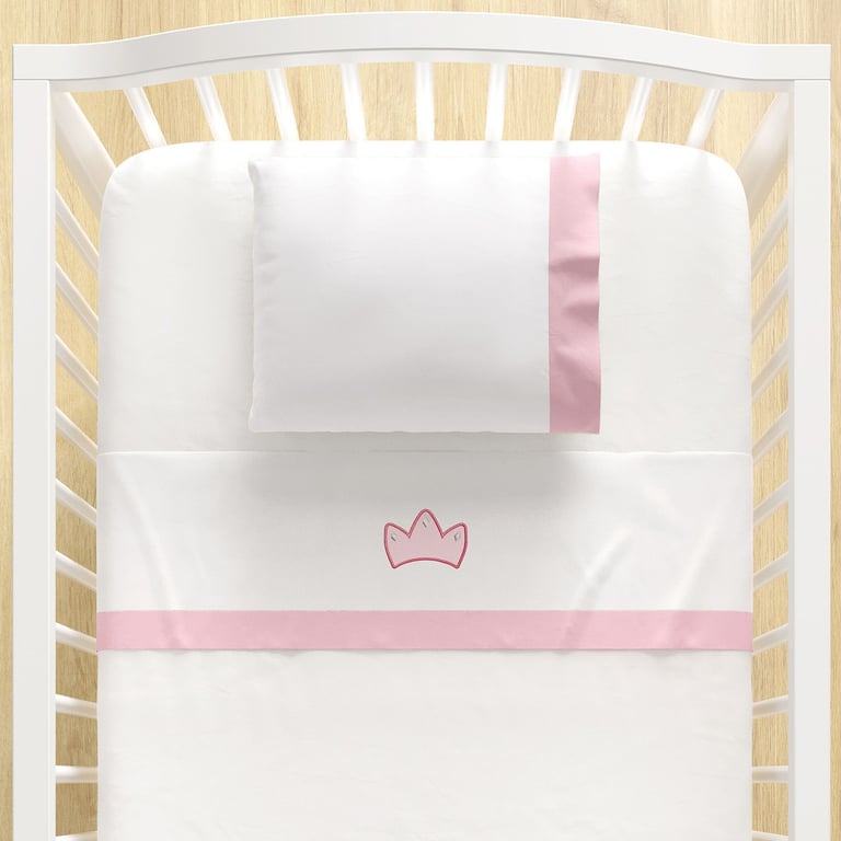 Jogo de Lençol Berço Bordado Coroa Bege 3 peças