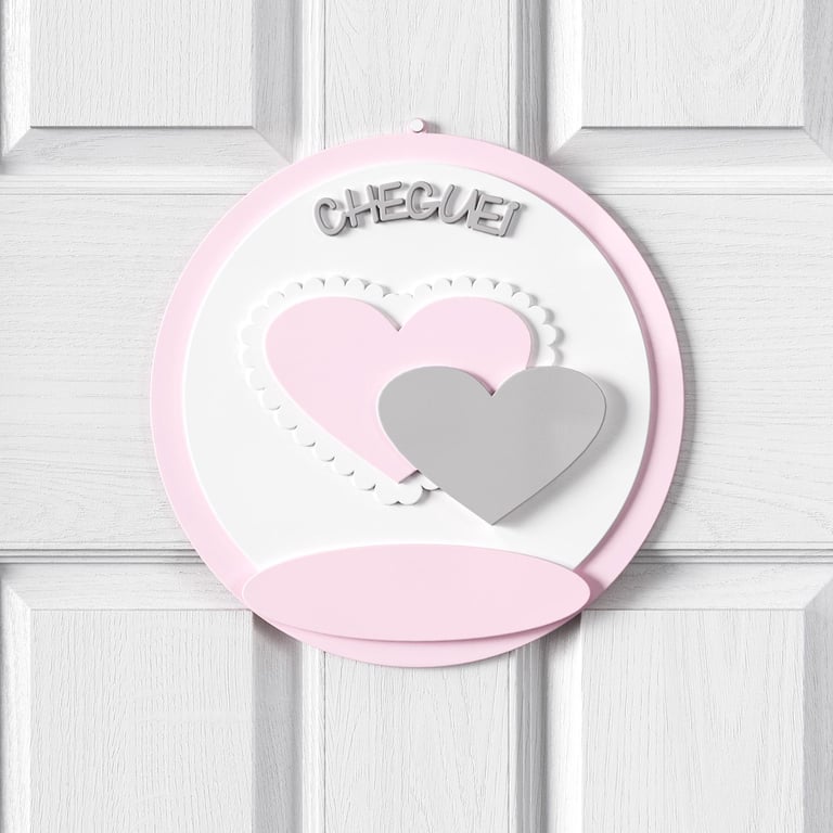 Porta Maternidade Personalizado Coração Rosa e Cinza