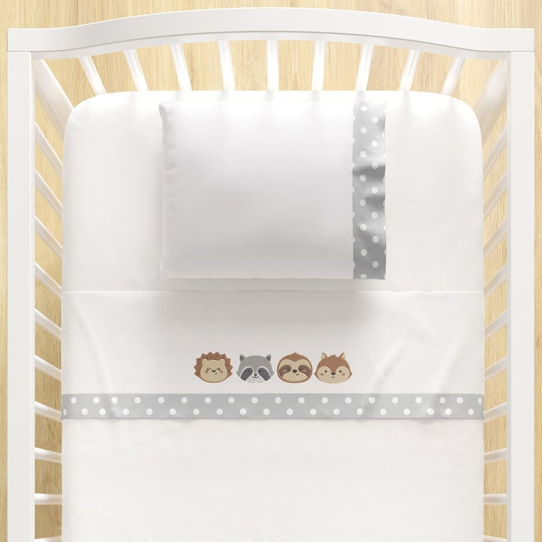 Jogo de Lençol Berço Bordado Amiguinhos do Bosque 3 peças