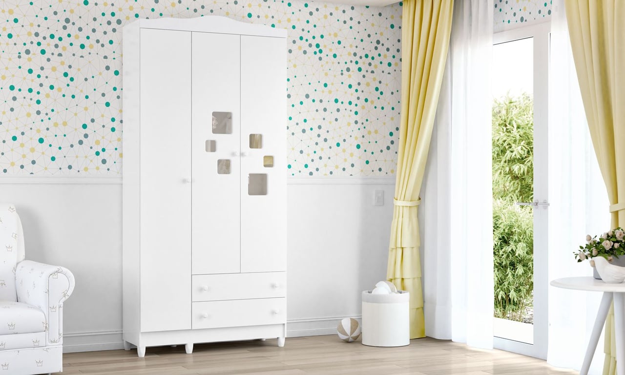 Guarda Roupa Infantil Branco 3 Portas Mel Flat