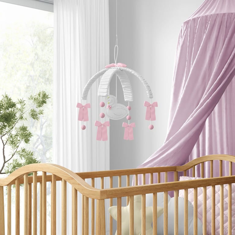 Móbile Cisne Branco e Laço Rosa — vista alternativa