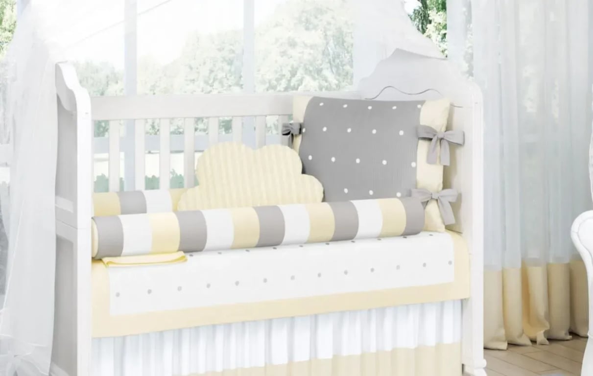 Kit Berço Tricot Poá Amarelo