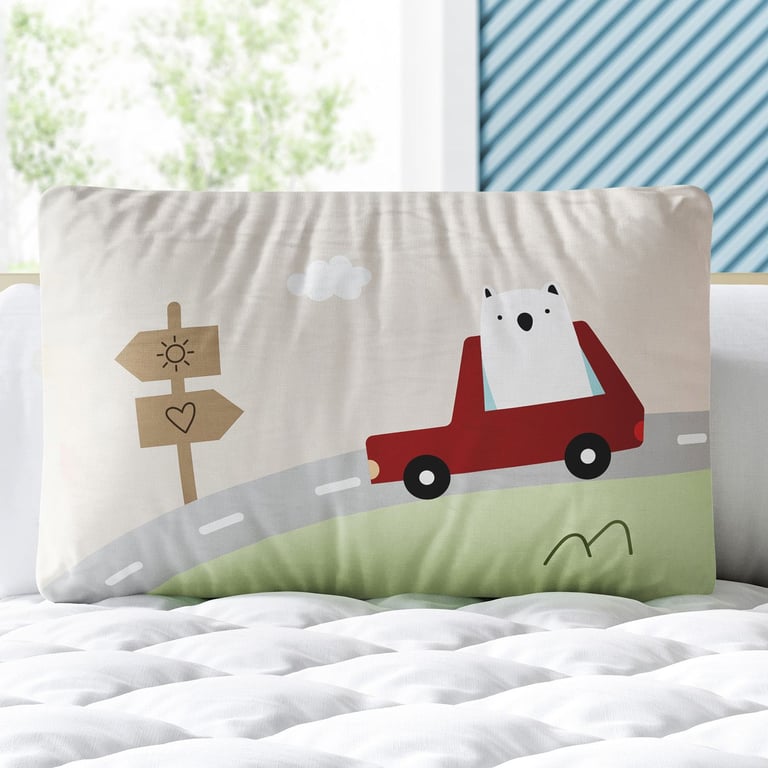 Almofada Retangular Urso Polar no Carrinho Vermelho 35cm