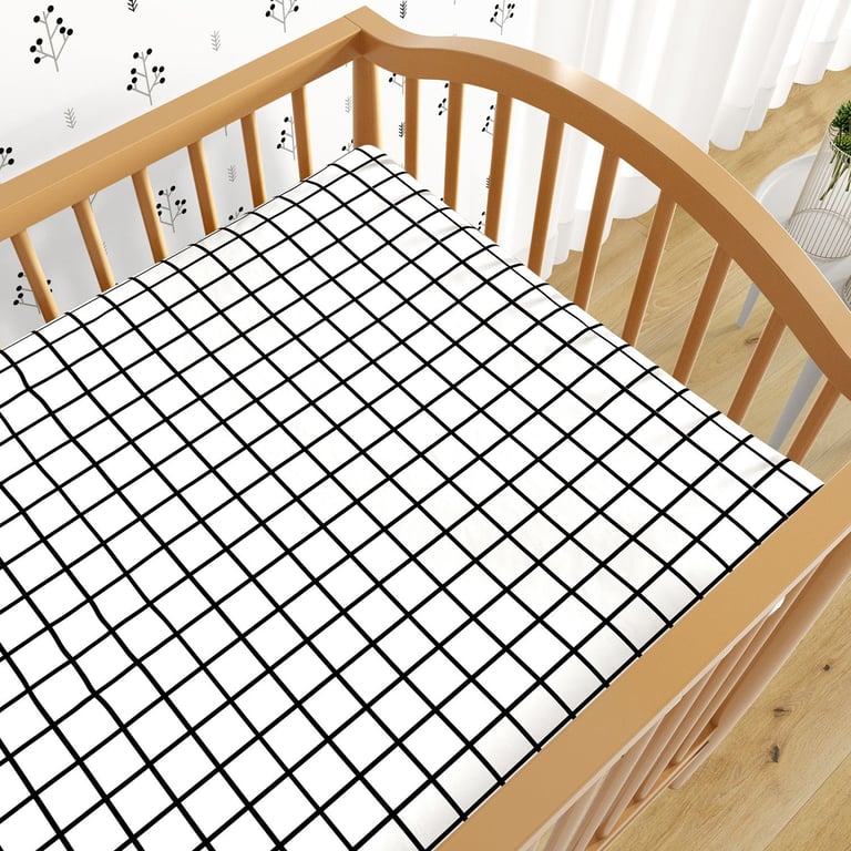 Lençol Berço com Elástico Quadriculado Branco e Preto — vista alternativa