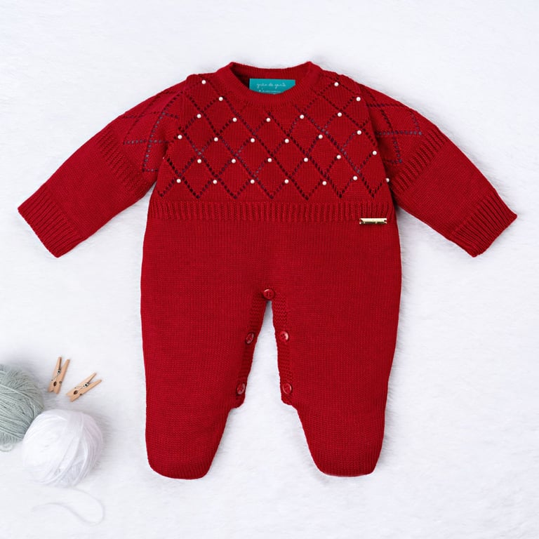 Macacão Tricot Pérola Duquesa Vermelho