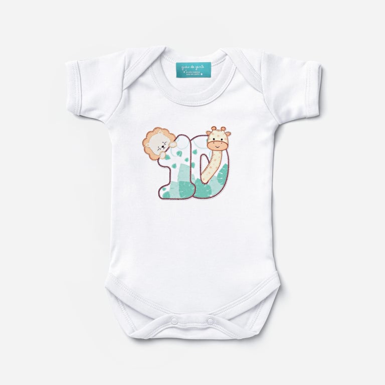 Body Mesversário Safári Baby Manga Curta 1 Mes Tam PP