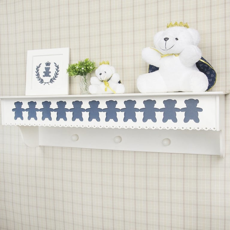 Prateleira com Cabideiro Ursinho Theodore Branco e Marinho — vista alternativa