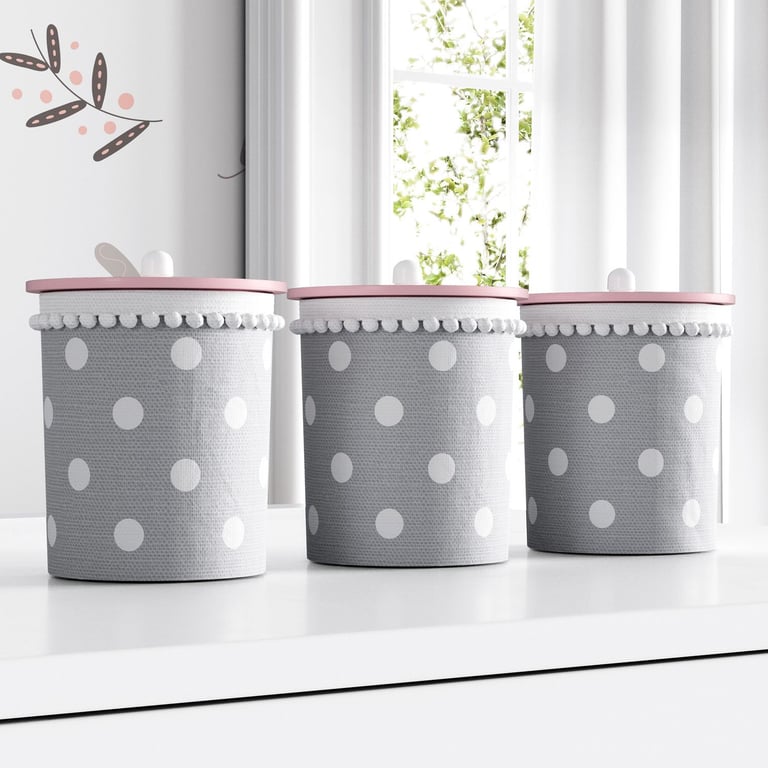 Jogo de Potes Poá Rosa e Cinza