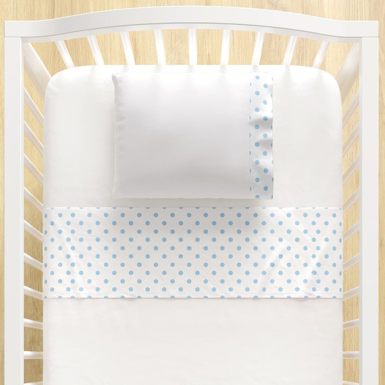 Jogo de Lençol Berço Branco Poá Azul 3 peças