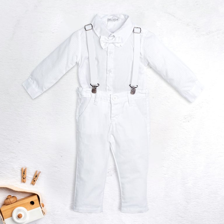 Conjunto Batizado Body Manga Longa e Calça com Suspensório