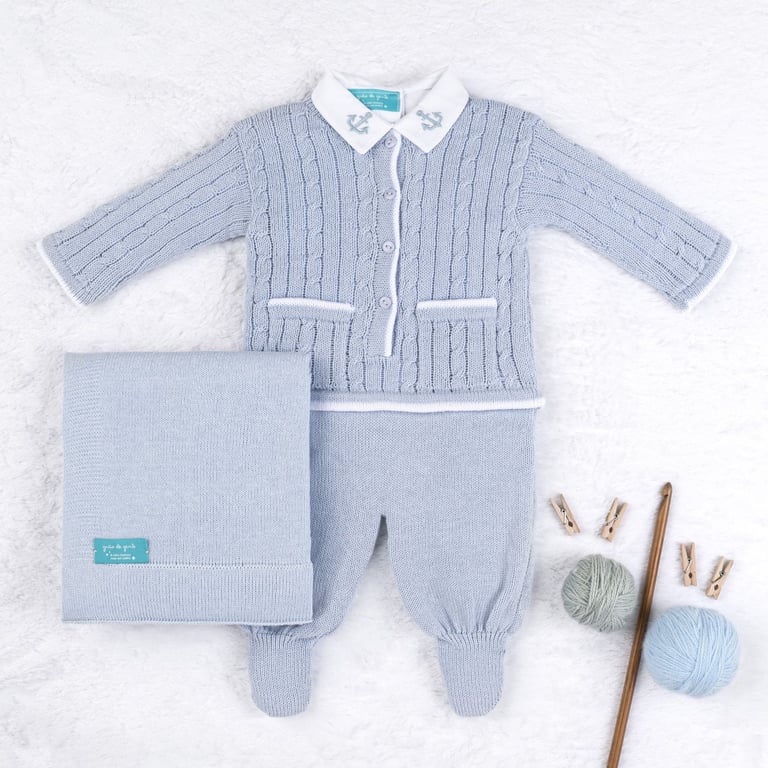 Saída Maternidade Tricot Navy Azul 03 Peças