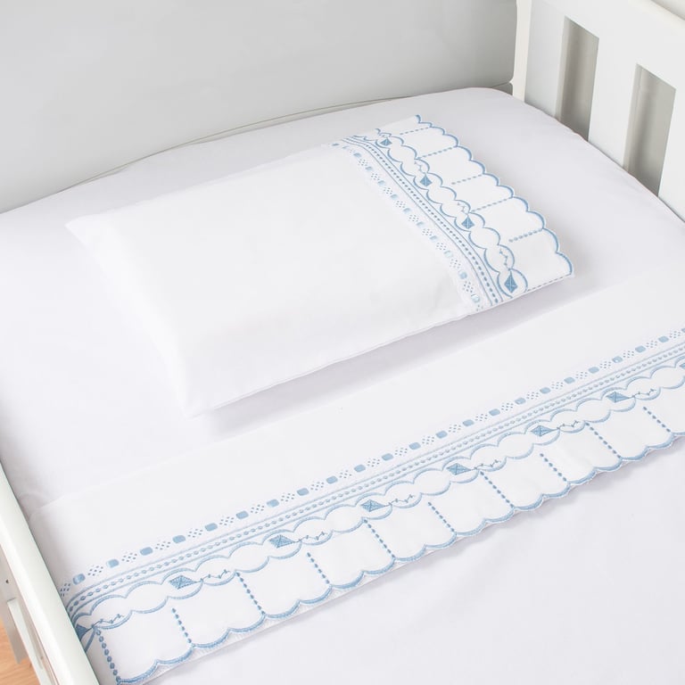 Jogo de Lençol Berço Bordado Bico Pipa Branco 3 Peças