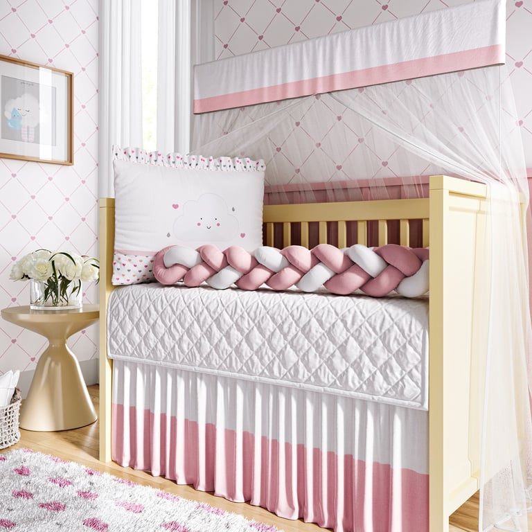 Kit Berço Trança Nuvem Coração Rosa — vista alternativa