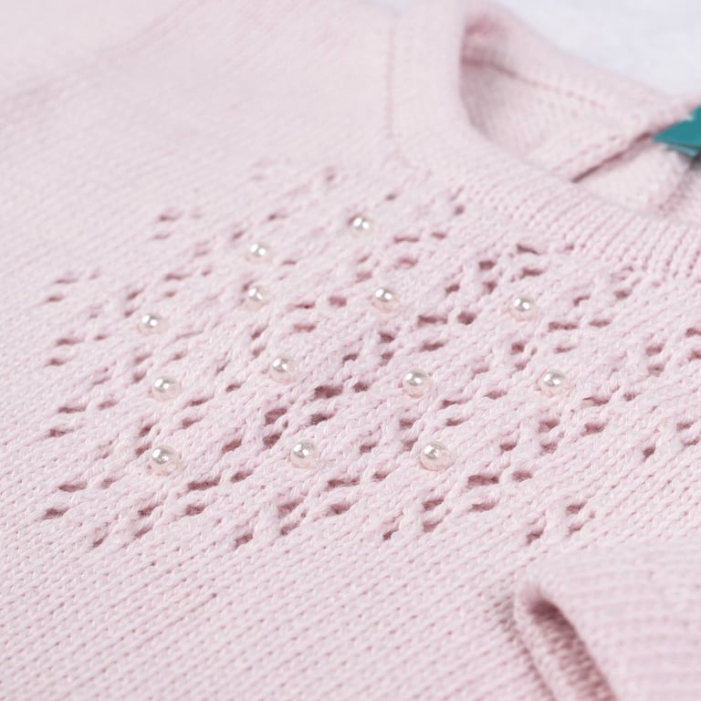 Saída Maternidade Tricot Marselha com Pérola Rosa 03 Peças — vista alternativa