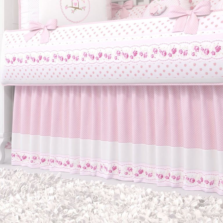 Saia de Berço Poá e Floral Rosa