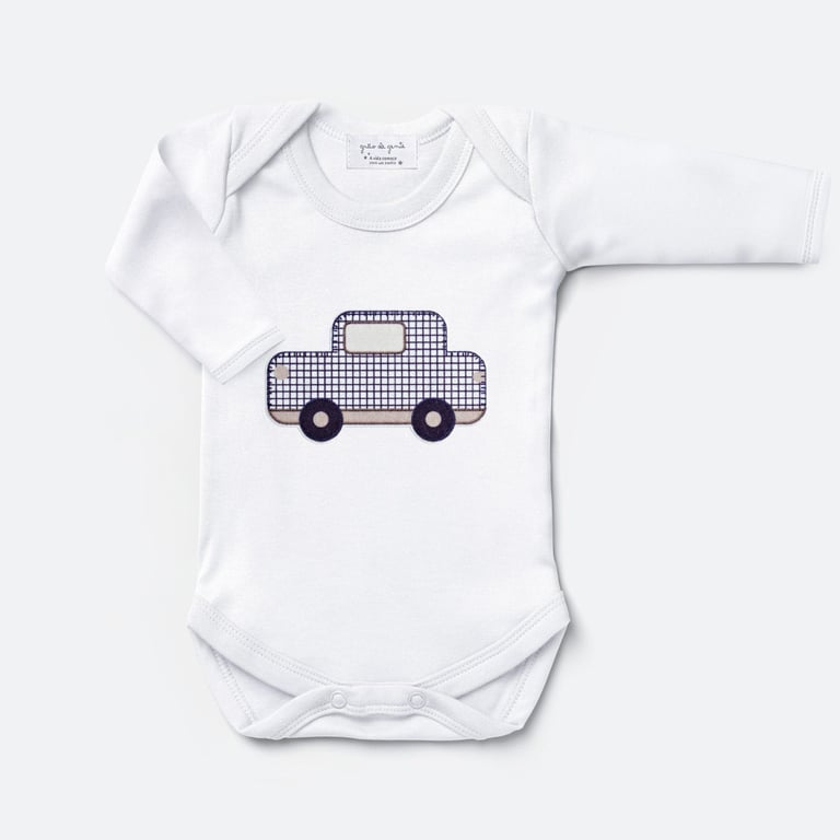 Body Manga Curta Caminhonete Xadrez Azul Marinho Tam P