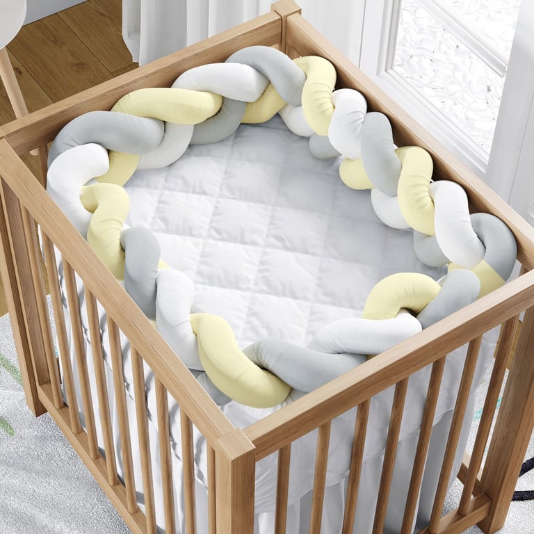 Trança Lateral Para Mini Berço Branco Amarelo e Cinza 2,28M