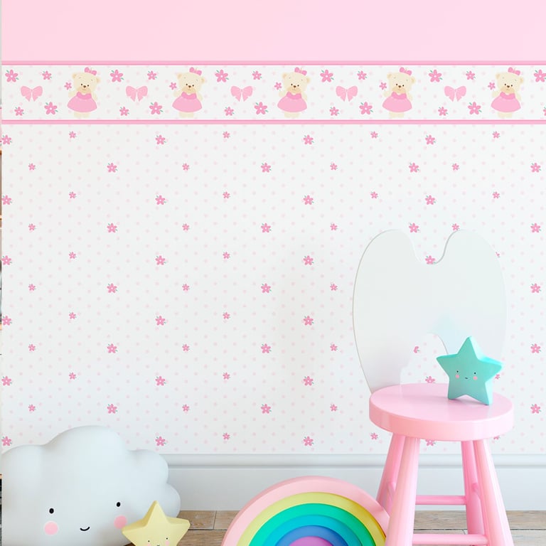 Papel Meia Parede Ursinha Bebê Rosa 1,5m