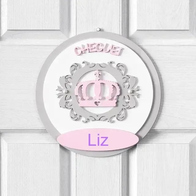 Porta Maternidade Personalizado Coroa Arabesco Rosa - Liz