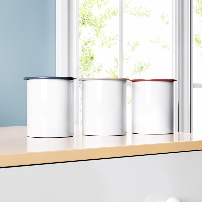 Jogo de Potes Redondos Vermelho, Cinza e Azul Marinho