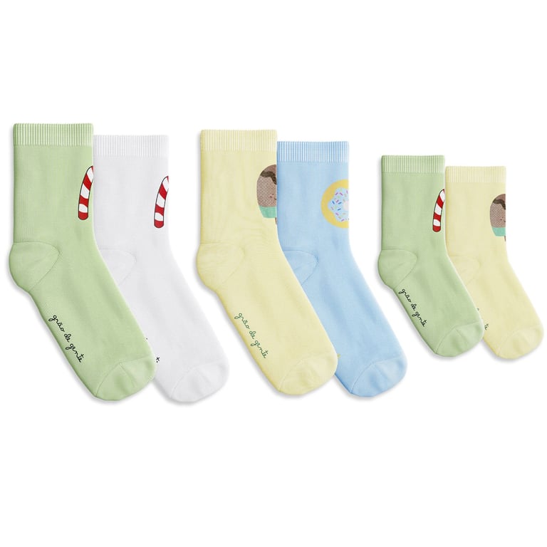 Kit Meia Bebê Família Trocapé Pirulito, Picolé e Donuts Azul 6 Pares