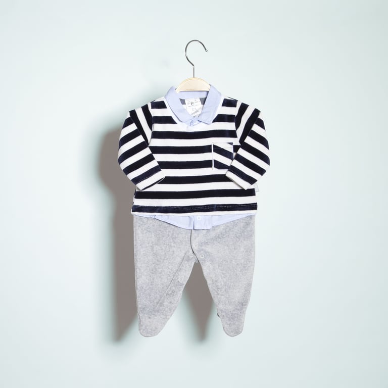 Macacão Bebê Plush Mescla Listrado Gola Polo P