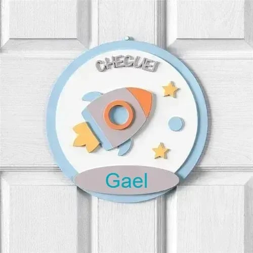 Porta Maternidade Personalizado Foguete Patchwork Azul - Gael