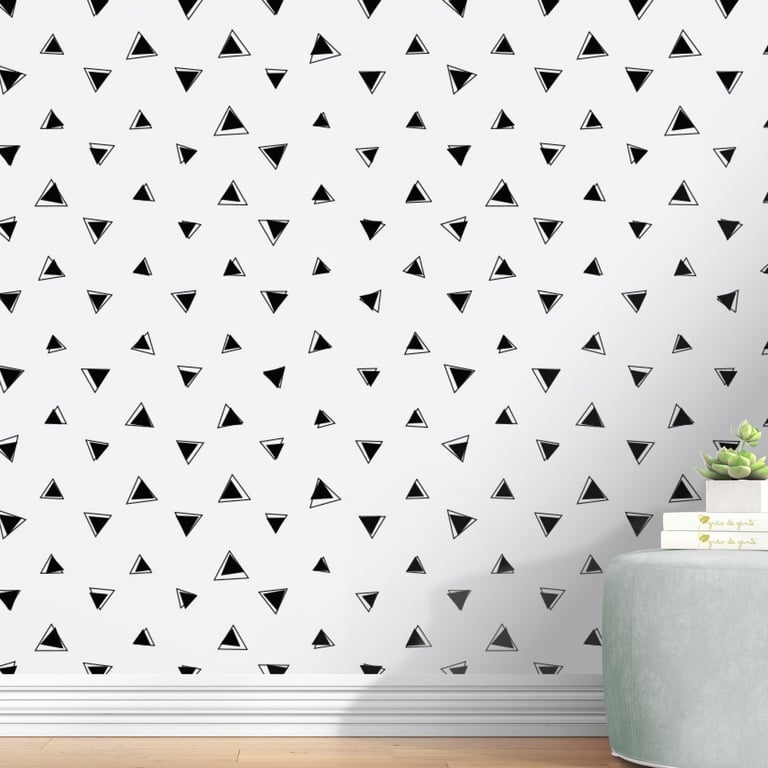 Papel de Parede Geométrico Triângulos Preto e Branco 3m