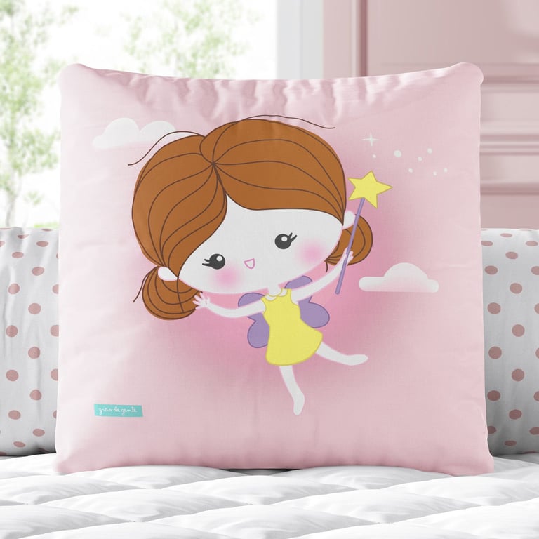 Almofada Quadrada Fadinha Lily Rosa 30cm