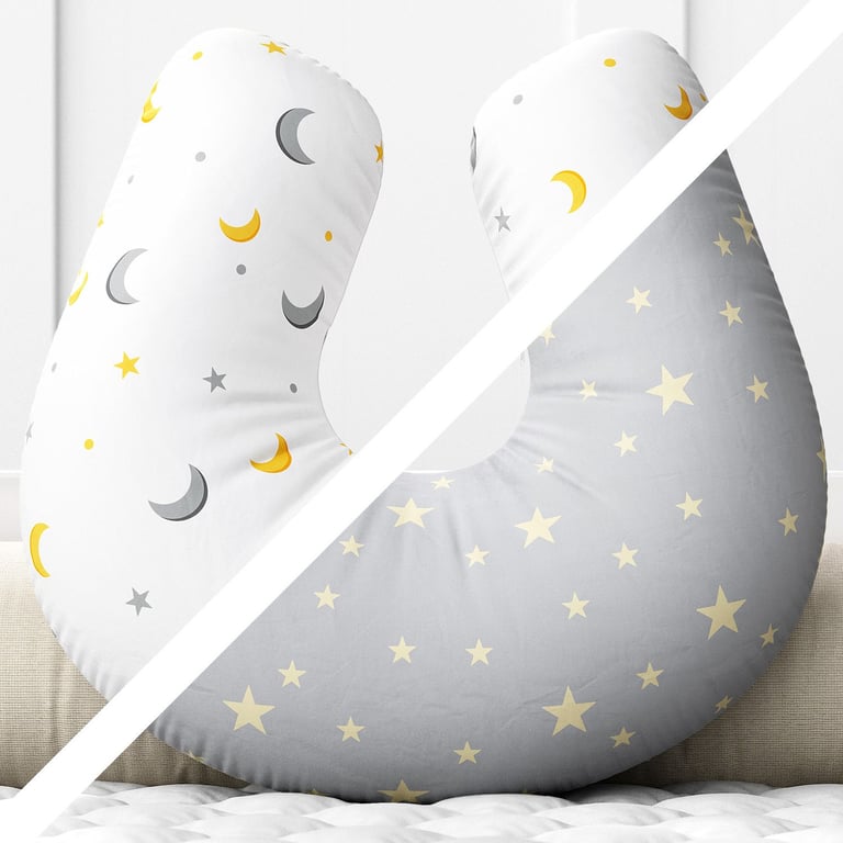 Almofada Amamentação Dupla Face Lua Estrelinha Cinza