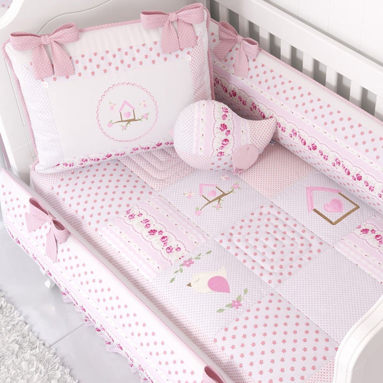 Kit Berço Patchwork Rosa