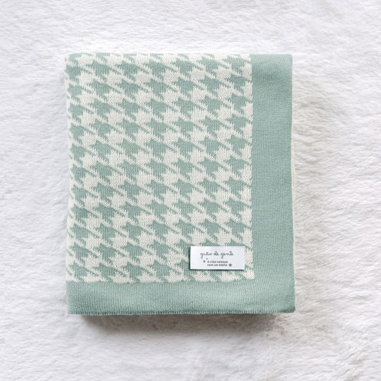 Manta Bebê Tricot Jacquard Pied de Poule Preto 80cm