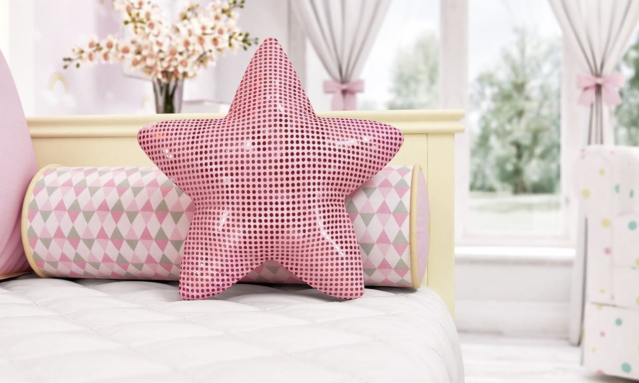 Almofada Estrela Paetê Rosa 38cm