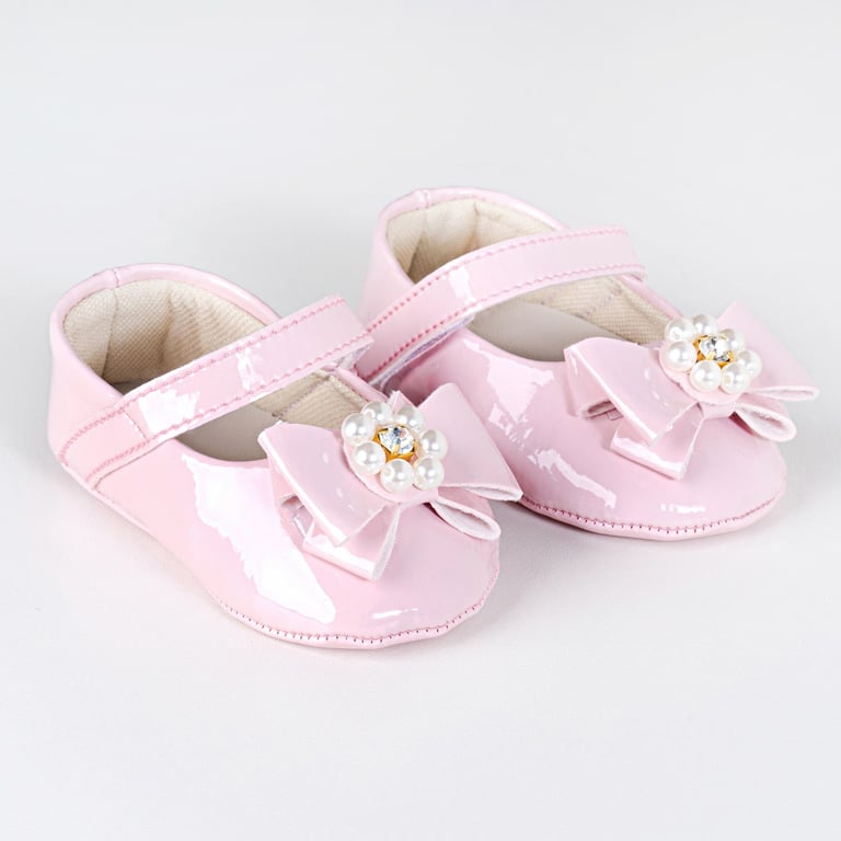 Sapatilha de Bebê Flor de Pérola Verniz Branco Tam 15