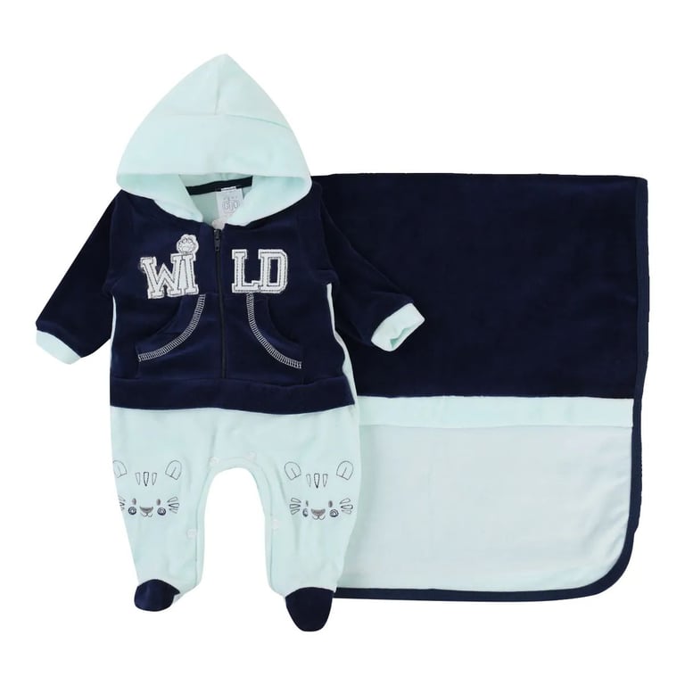 Saída Maternidade Baby Gijo Plush Bordado Wild + Manta Verde