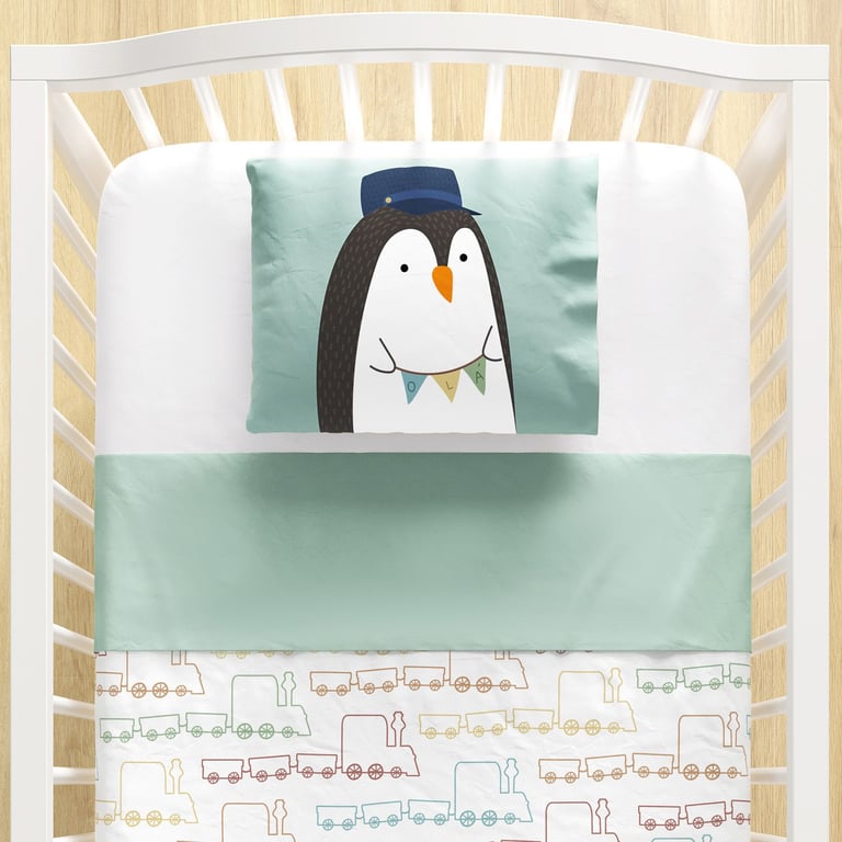 Jogo de Lençol Berço Pinguim Maquinista 3 peças