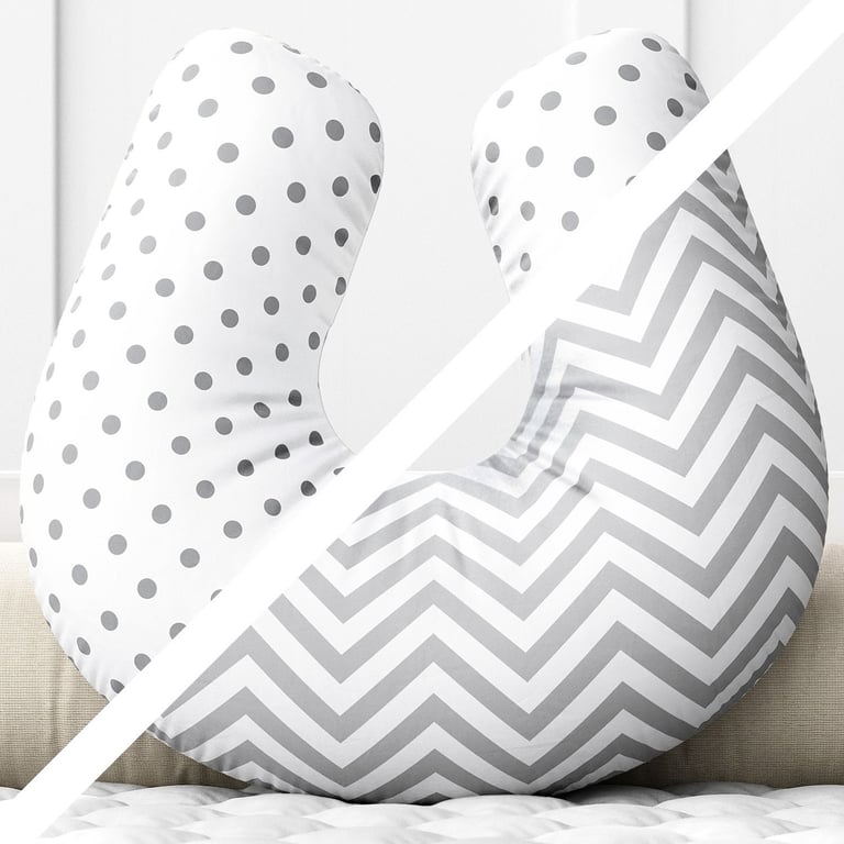 Almofada Amamentação Dupla Face Chevron Poá Cinza